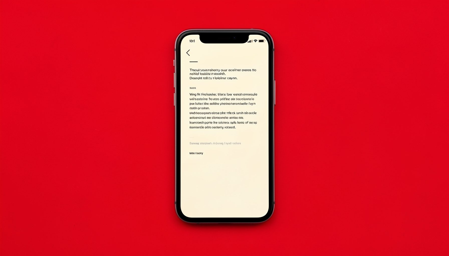 Overhead photograph of a smartphone displaying text on a muted cream background, evoking information and digital reading