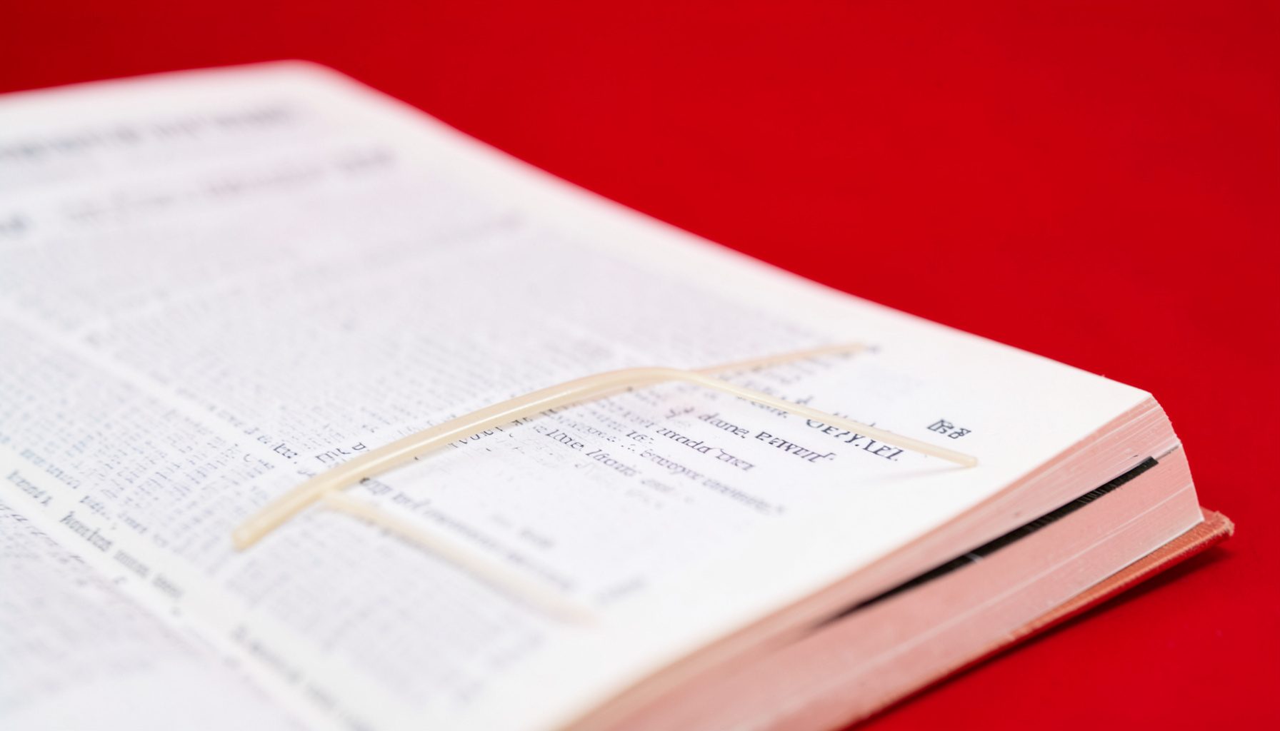 A delicate bookmark resting on a novel page, soft neutral tones on a seamless white backdrop